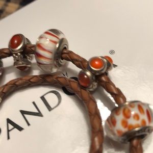 Pandora Jewelry - Pandora leather Bracelet W 6 retired charms Pandora Jewelry - Pandora leather Bracelet W 6 retired charms